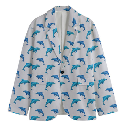 Watercolor Dolphin Pattern Print Men's Cotton Blazer