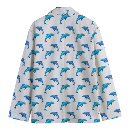 Watercolor Dolphin Pattern Print Men's Cotton Blazer
