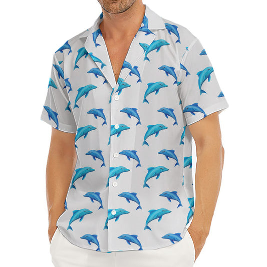 Watercolor Dolphin Pattern Print Men's Deep V-Neck Shirt