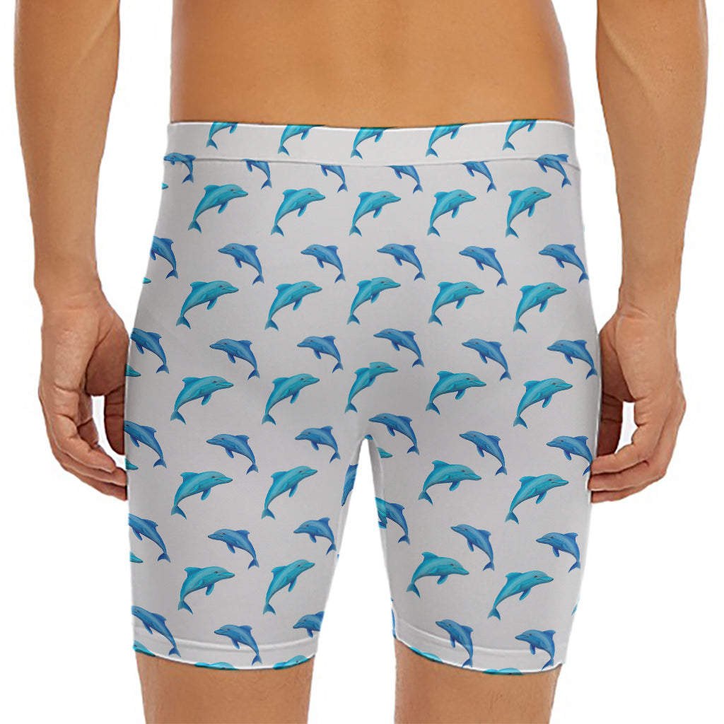 Watercolor Dolphin Pattern Print Men's Long Boxer Briefs