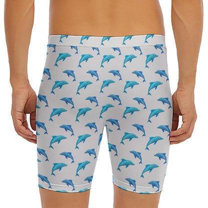 Watercolor Dolphin Pattern Print Men's Long Boxer Briefs