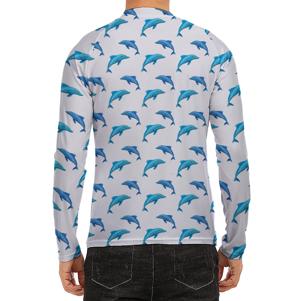 Watercolor Dolphin Pattern Print Men's Long Sleeve Rash Guard