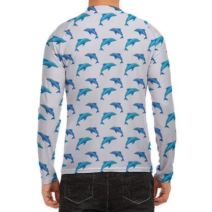 Watercolor Dolphin Pattern Print Men's Long Sleeve Rash Guard