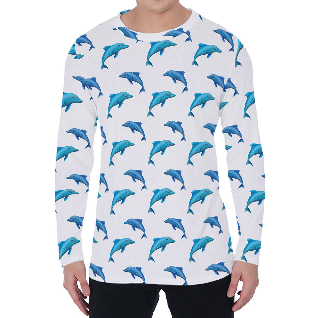 Watercolor Dolphin Pattern Print Men's Long Sleeve T-Shirt
