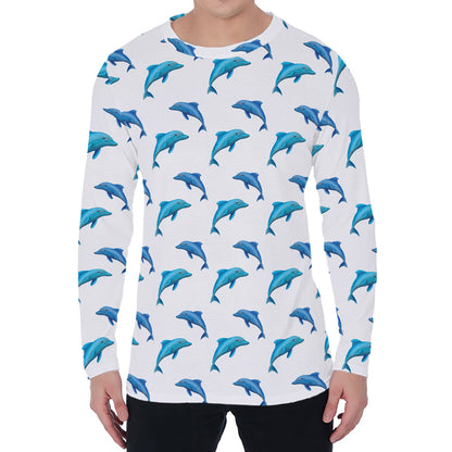 Watercolor Dolphin Pattern Print Men's Long Sleeve T-Shirt