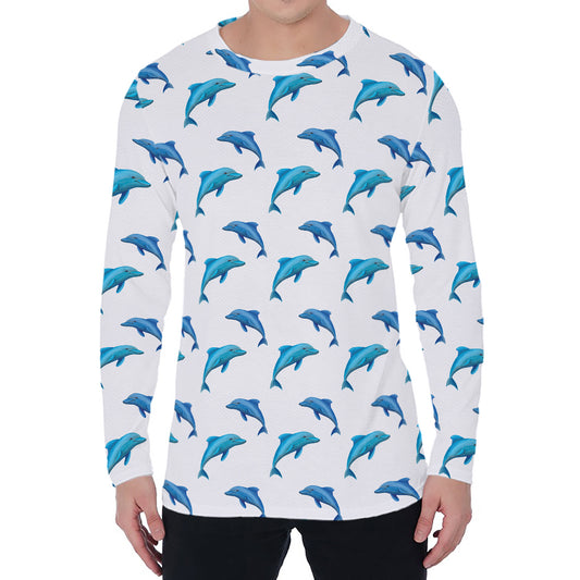 Watercolor Dolphin Pattern Print Men's Long Sleeve T-Shirt