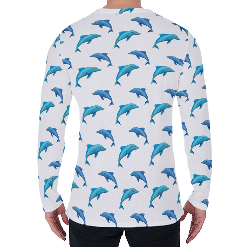 Watercolor Dolphin Pattern Print Men's Long Sleeve T-Shirt