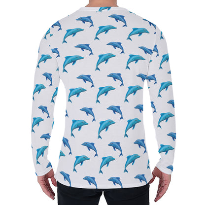 Watercolor Dolphin Pattern Print Men's Long Sleeve T-Shirt