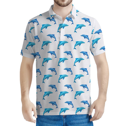 Watercolor Dolphin Pattern Print Men's Polo Shirt