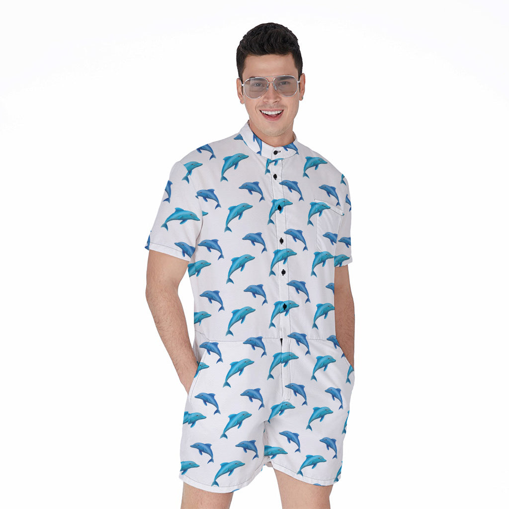 Watercolor Dolphin Pattern Print Men's Rompers