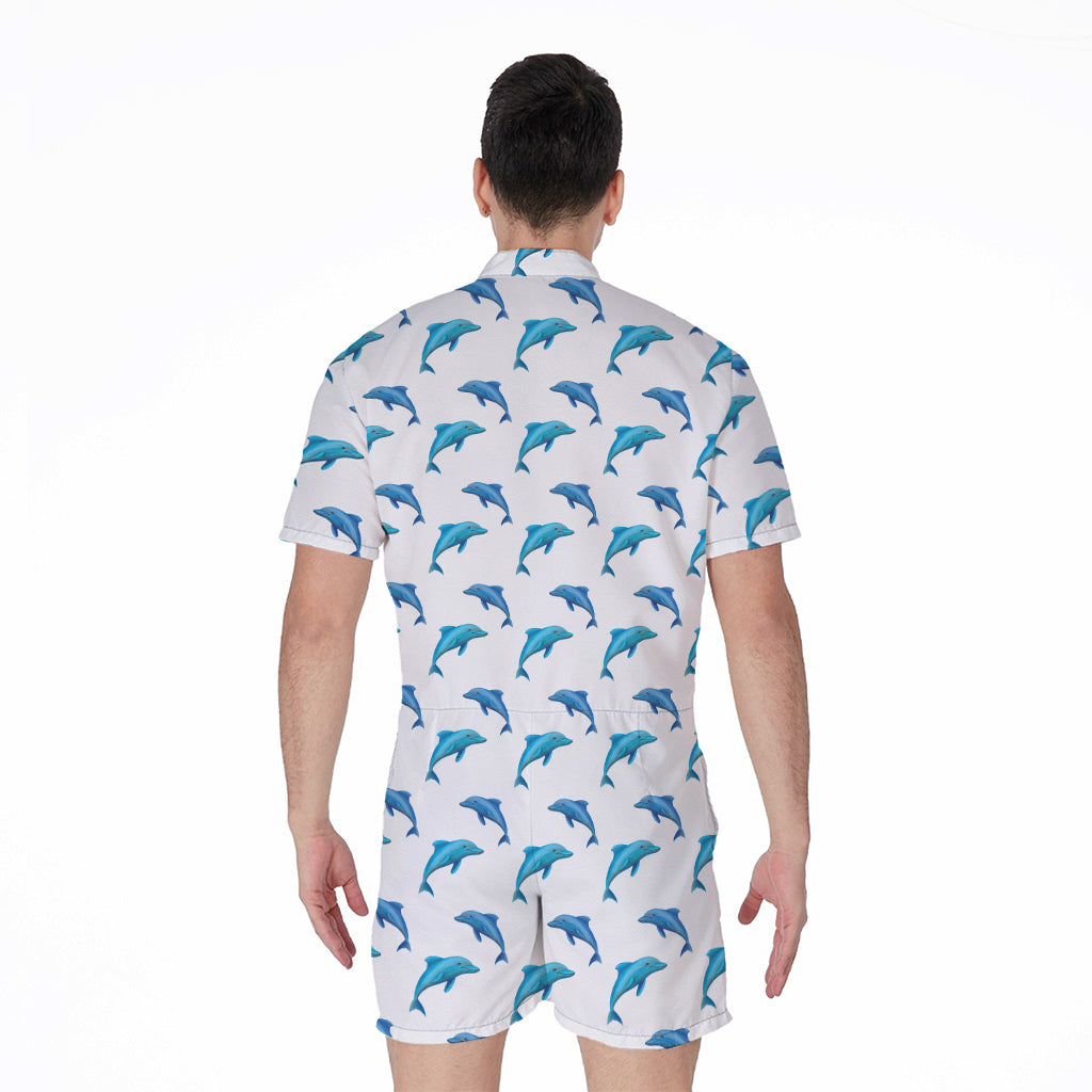 Watercolor Dolphin Pattern Print Men's Rompers