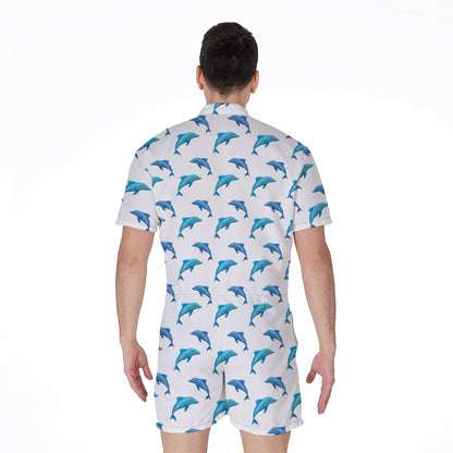 Watercolor Dolphin Pattern Print Men's Rompers