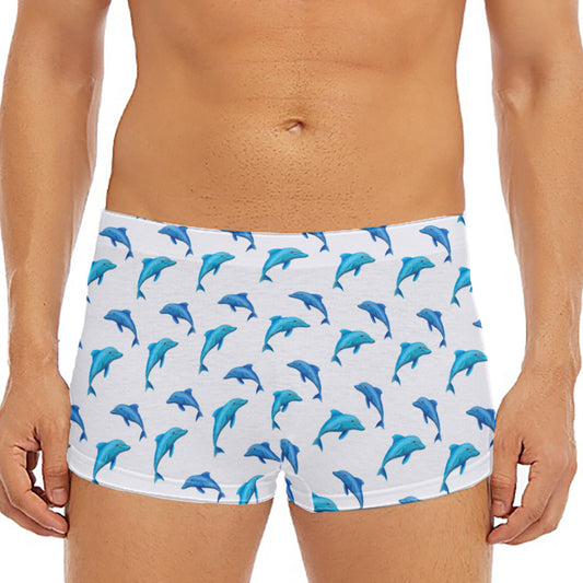 Watercolor Dolphin Pattern Print Men's Short Boxer Briefs