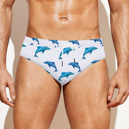 Watercolor Dolphin Pattern Print Men's Swim Briefs