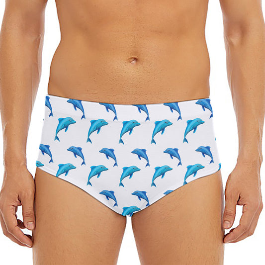 Watercolor Dolphin Pattern Print Men's Triangle Swim Briefs