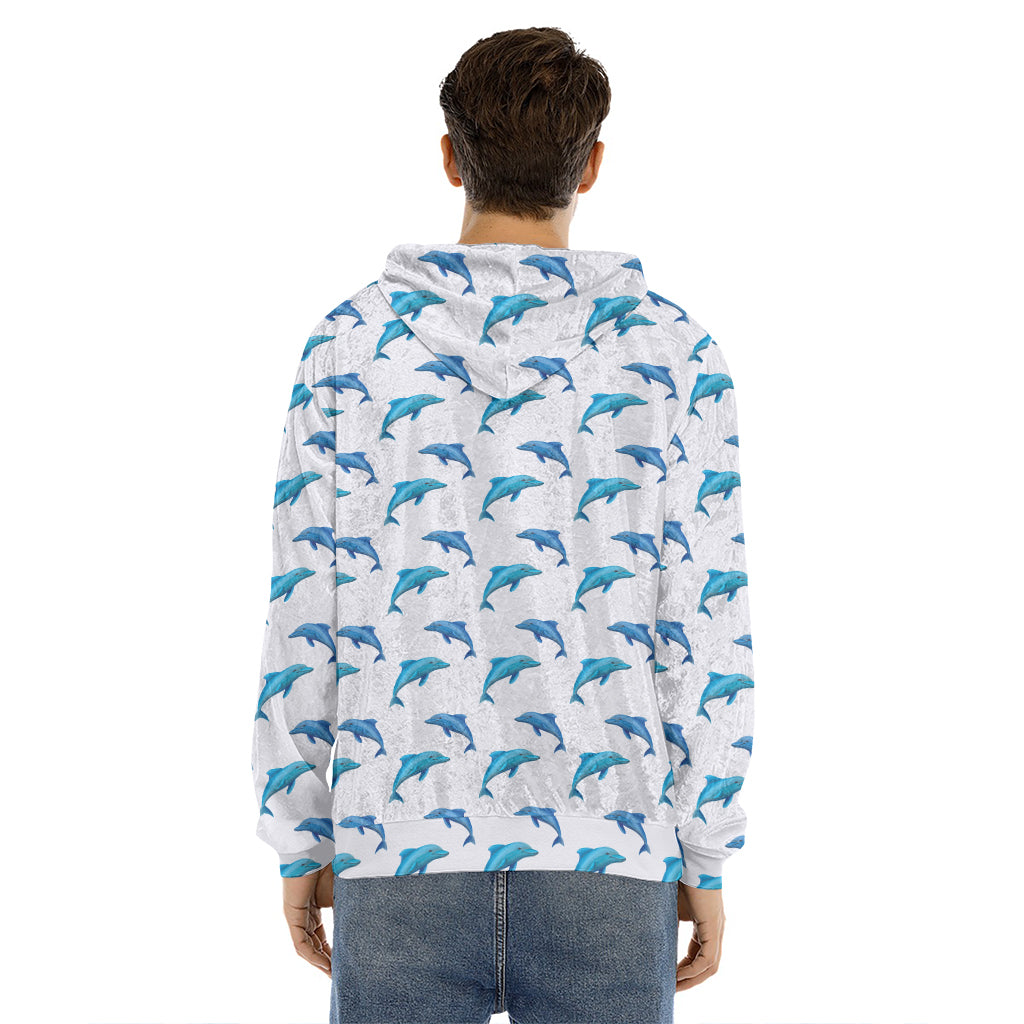 Watercolor Dolphin Pattern Print Men's Velvet Pullover Hoodie