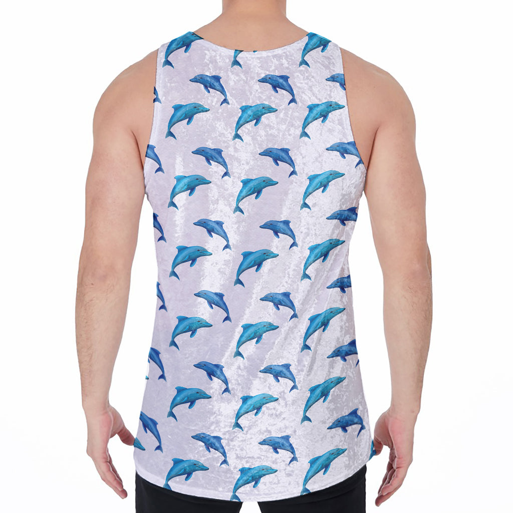 Watercolor Dolphin Pattern Print Men's Velvet Tank Top