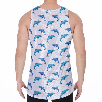 Watercolor Dolphin Pattern Print Men's Velvet Tank Top