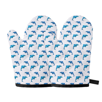 Watercolor Dolphin Pattern Print Oven Mitts