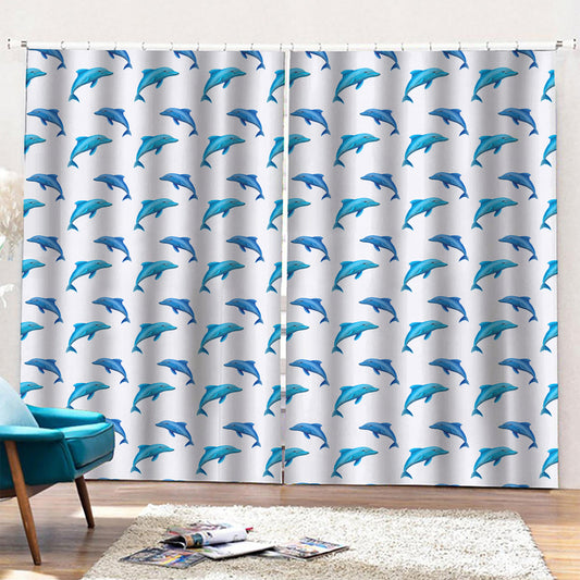 Watercolor Dolphin Pattern Print Pencil Pleat Curtains