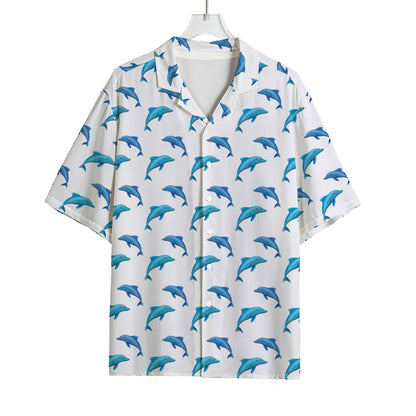 Watercolor Dolphin Pattern Print Rayon Hawaiian Shirt
