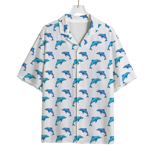 Watercolor Dolphin Pattern Print Rayon Hawaiian Shirt