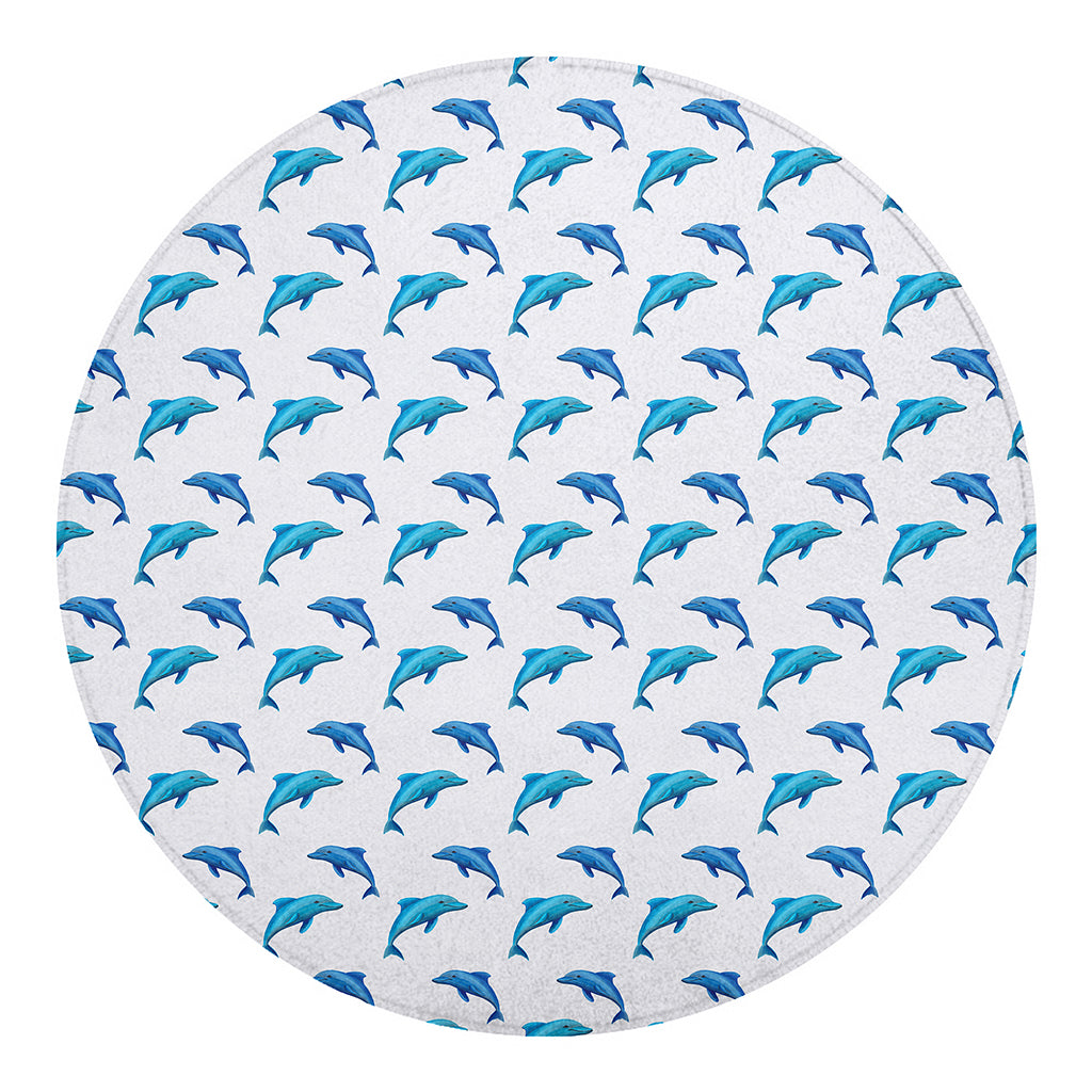 Watercolor Dolphin Pattern Print Round Blanket