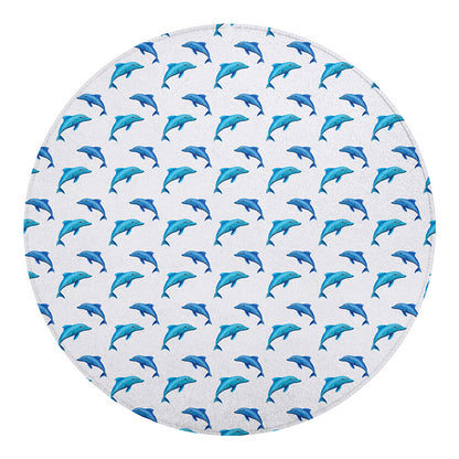 Watercolor Dolphin Pattern Print Round Blanket