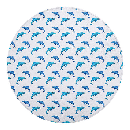 Watercolor Dolphin Pattern Print Round Blanket