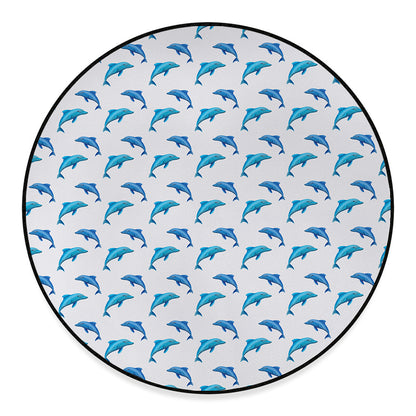 Watercolor Dolphin Pattern Print Round Floor Mat