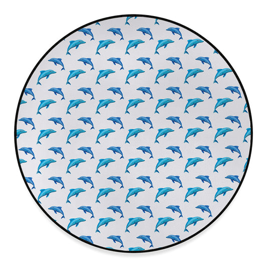 Watercolor Dolphin Pattern Print Round Floor Mat