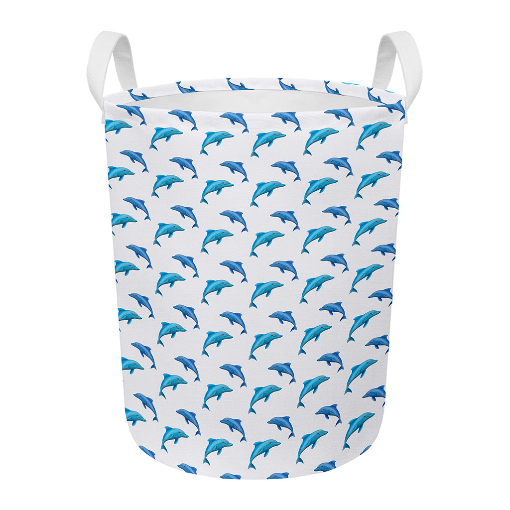 Watercolor Dolphin Pattern Print Round Laundry Basket