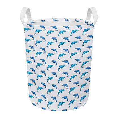 Watercolor Dolphin Pattern Print Round Laundry Basket