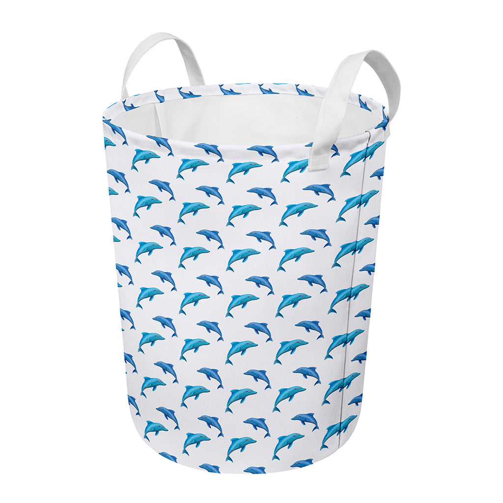 Watercolor Dolphin Pattern Print Round Laundry Basket