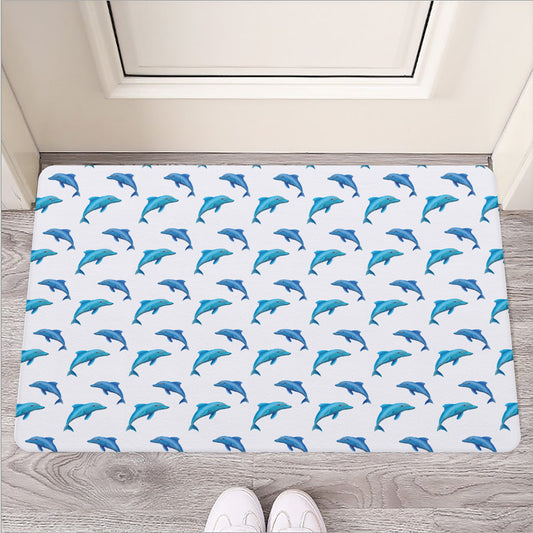 Watercolor Dolphin Pattern Print Rubber Doormat
