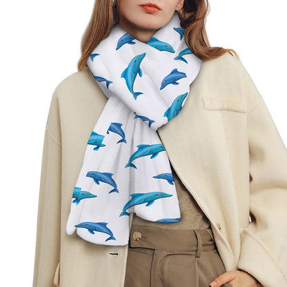 Watercolor Dolphin Pattern Print Scarf