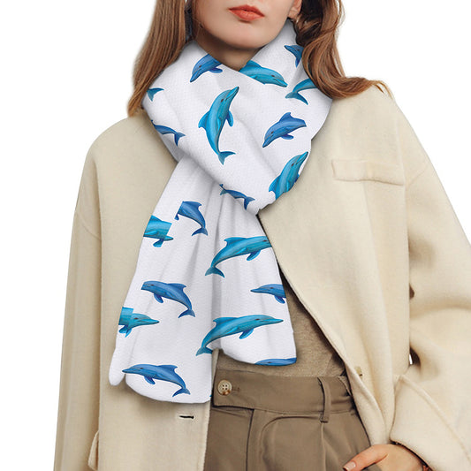 Watercolor Dolphin Pattern Print Scarf
