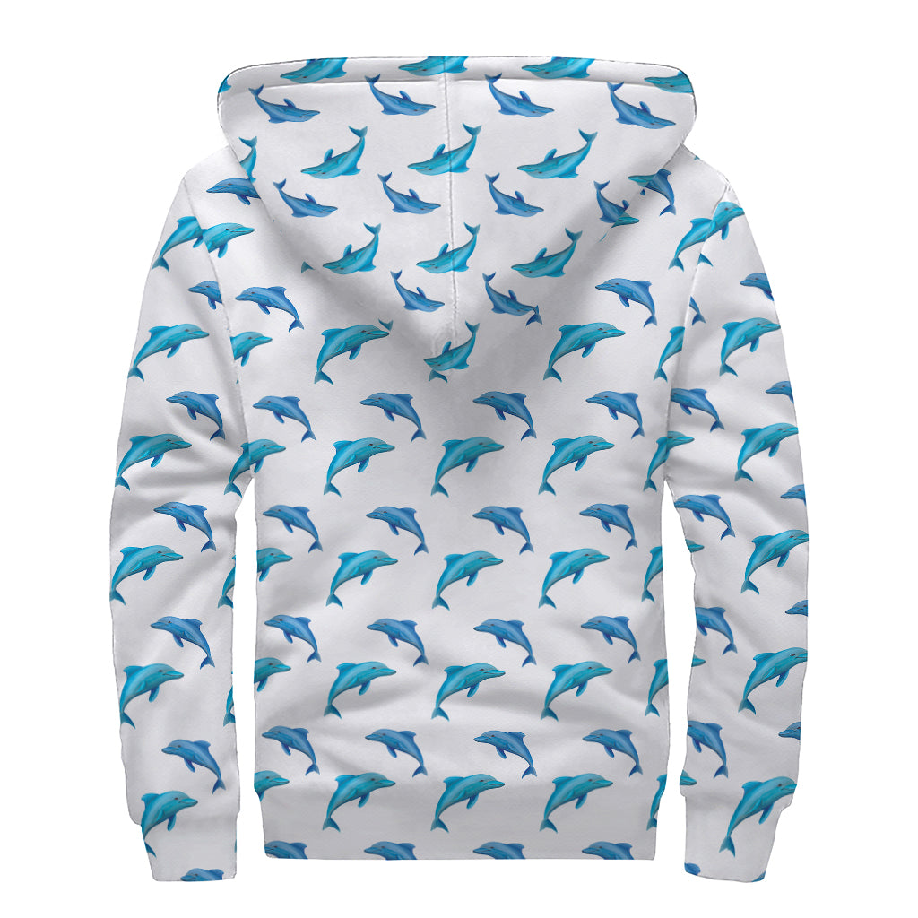 Watercolor Dolphin Pattern Print Sherpa Lined Zip Up Hoodie