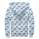 Watercolor Dolphin Pattern Print Sherpa Lined Zip Up Hoodie