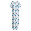 Watercolor Dolphin Pattern Print Short Sleeve Long Nightdress