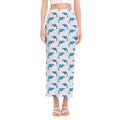 Watercolor Dolphin Pattern Print Side Slit Maxi Skirt
