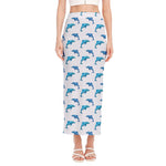 Watercolor Dolphin Pattern Print Side Slit Maxi Skirt