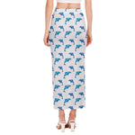 Watercolor Dolphin Pattern Print Side Slit Maxi Skirt