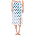 Watercolor Dolphin Pattern Print Side Slit Midi Skirt