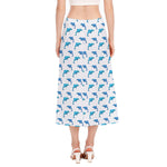 Watercolor Dolphin Pattern Print Side Slit Midi Skirt