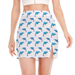 Watercolor Dolphin Pattern Print Side Slit Mini Skirt