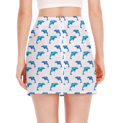 Watercolor Dolphin Pattern Print Side Slit Mini Skirt