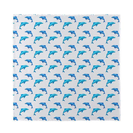 Watercolor Dolphin Pattern Print Silk Bandana