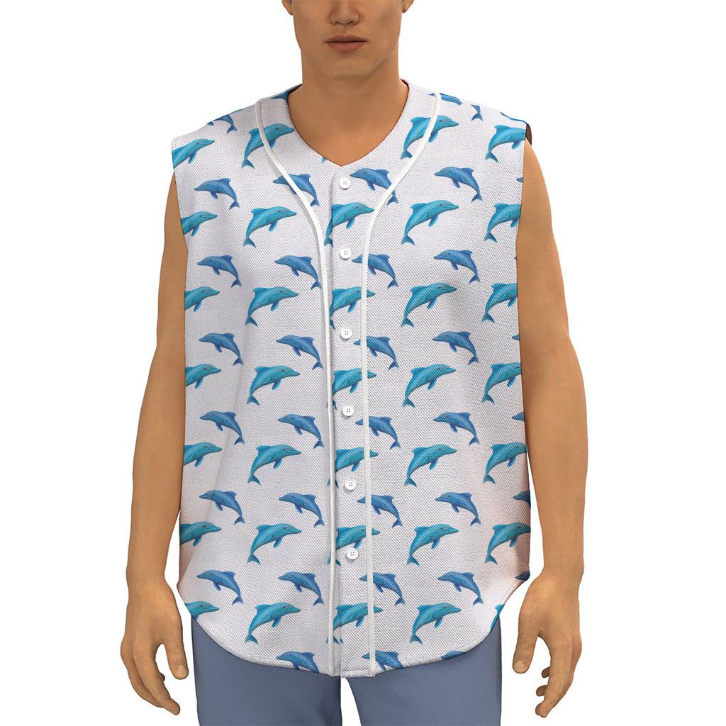 Watercolor Dolphin Pattern Print Sleeveless Baseball Jersey