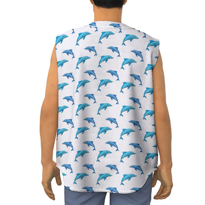 Watercolor Dolphin Pattern Print Sleeveless Baseball Jersey
